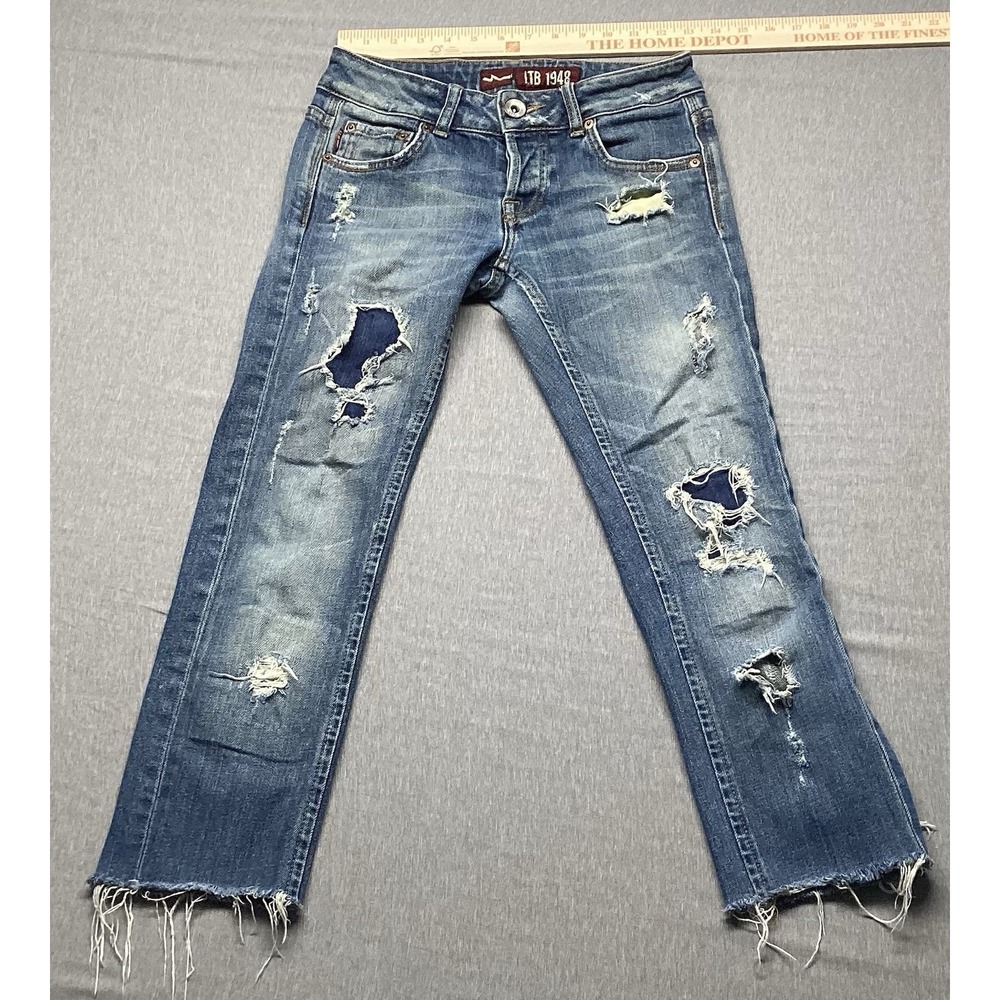 LTB 1948 Women's Jeans Size 25x23 Cropped Distressed Skinny Raw Hem Button Fly